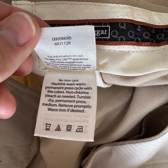 Haggar Mens Chino Casual Dress Pant Beige/Tan Size Tag: 36x30 Flat Front Trouser - Picture 6 of 13